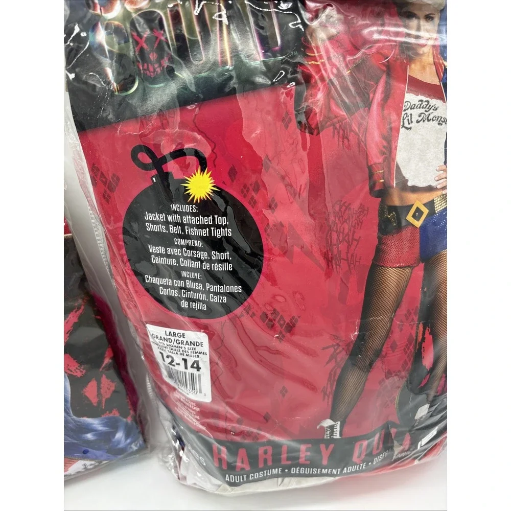 Harley Quinn‎ Women's Costume Size Large With Black fishnet stockings & wig